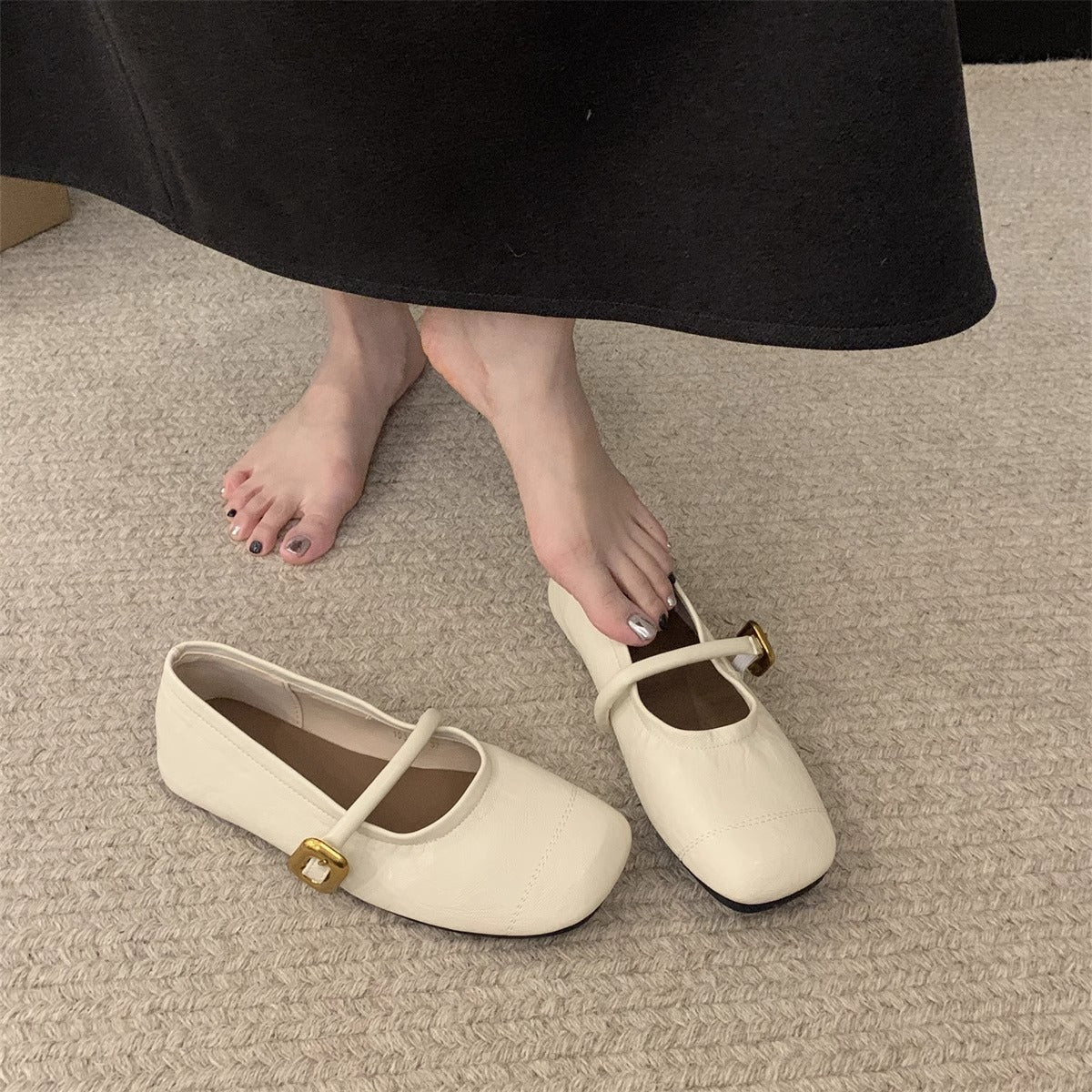 Damen elegante Ballerinas mit modischem Riemen und komfortabler Sohle R&B