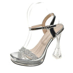 Damen High Heel Sandalen mit funkelnden Strassverzierungen und klarem Blockabsatz R&B