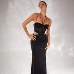Damen Elegantes Maxikleid mit raffinierten Cut-Outs und transparenten Details R&B
