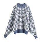 Damen Grob gestrickter Pullover mit modischem Hahnentrittmuster