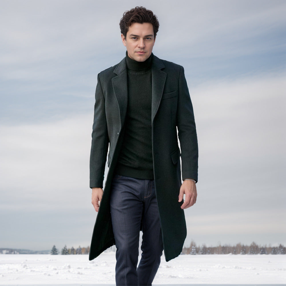 Herren eleganter lange Wool Blend Mantel R&B