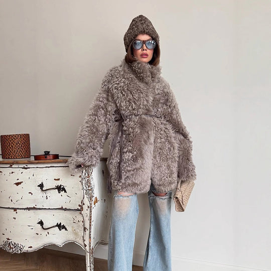 Damen Kuschelige Kunstfelljacke R&B