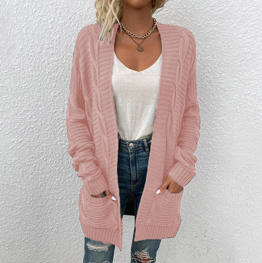 Damen Grobstrick-Cardigan mit großen Taschen und strukturiertem Design R&B