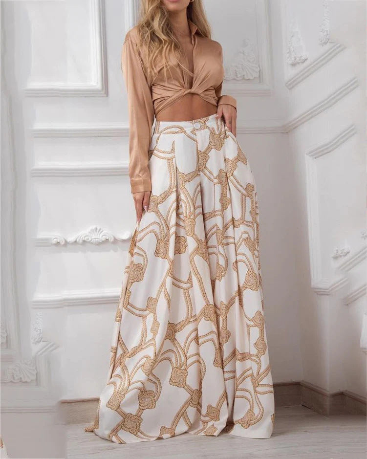 Damen elegantes Wickeloberteil mit langem Ärmel und Maxi-Rock R&B