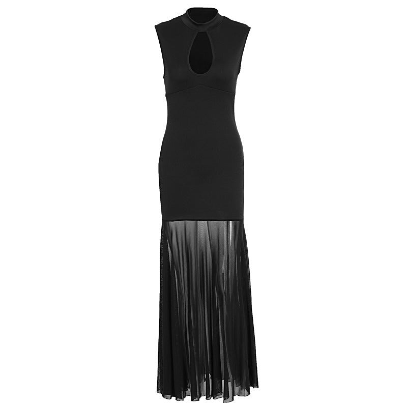 Damen Elegantes Kleid mit hohen Kragen und Schlitz R&B