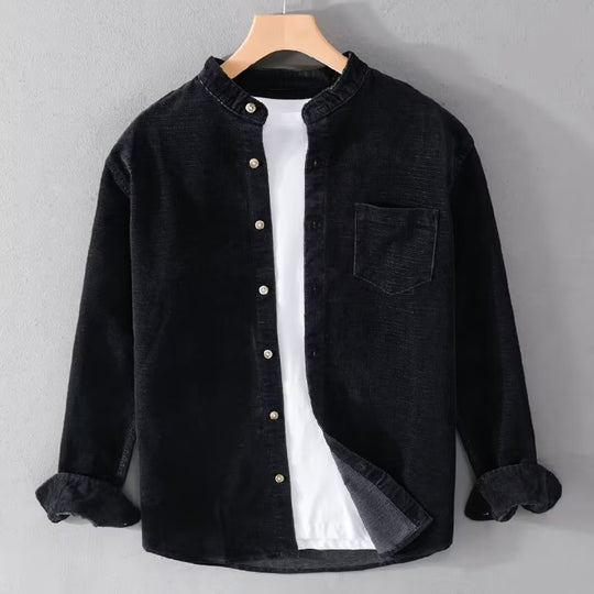 Herren Cordhemden mit Mandarin-Kragen und minimalistischem Design R&B