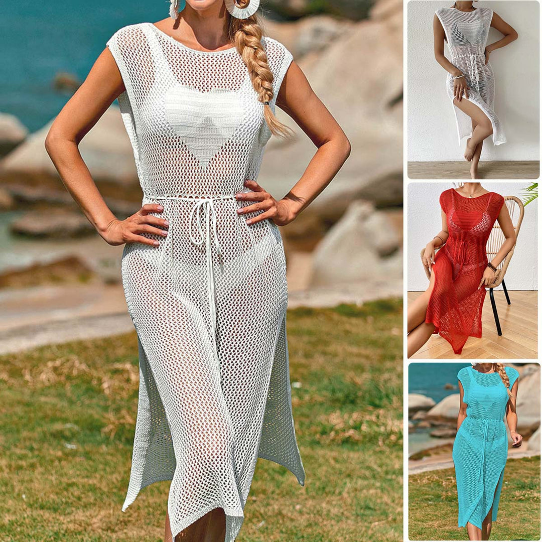 Damen Häkel-Strandkleid mit elegantem Schlitzdesign R&B
