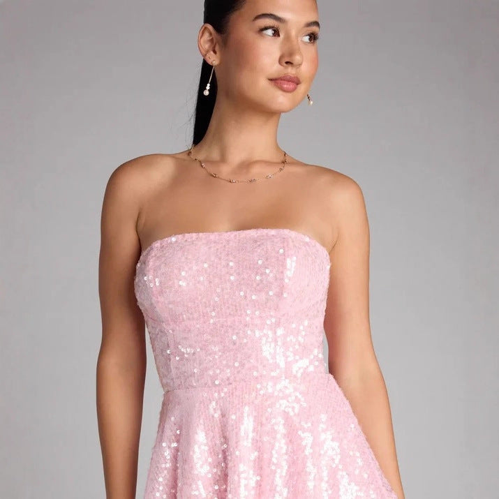 Damen Glamouröses Strass Minikleid R&B