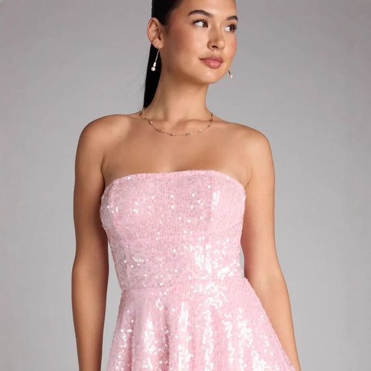 Damen Glamouröses Strass Minikleid R&B