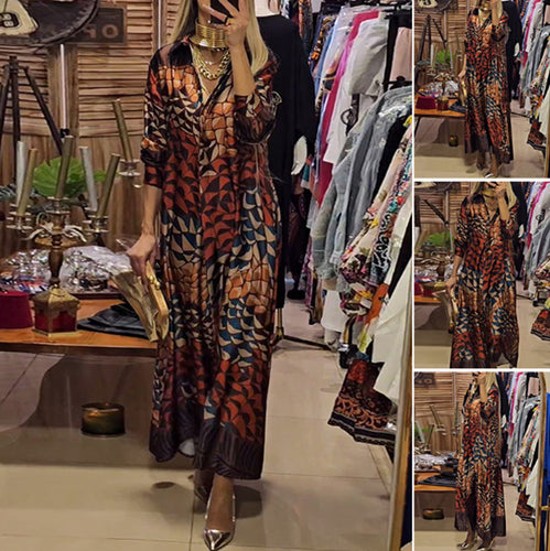 Damen Maxikleid mit modernen geometrischen Mustern Heidi-Mode