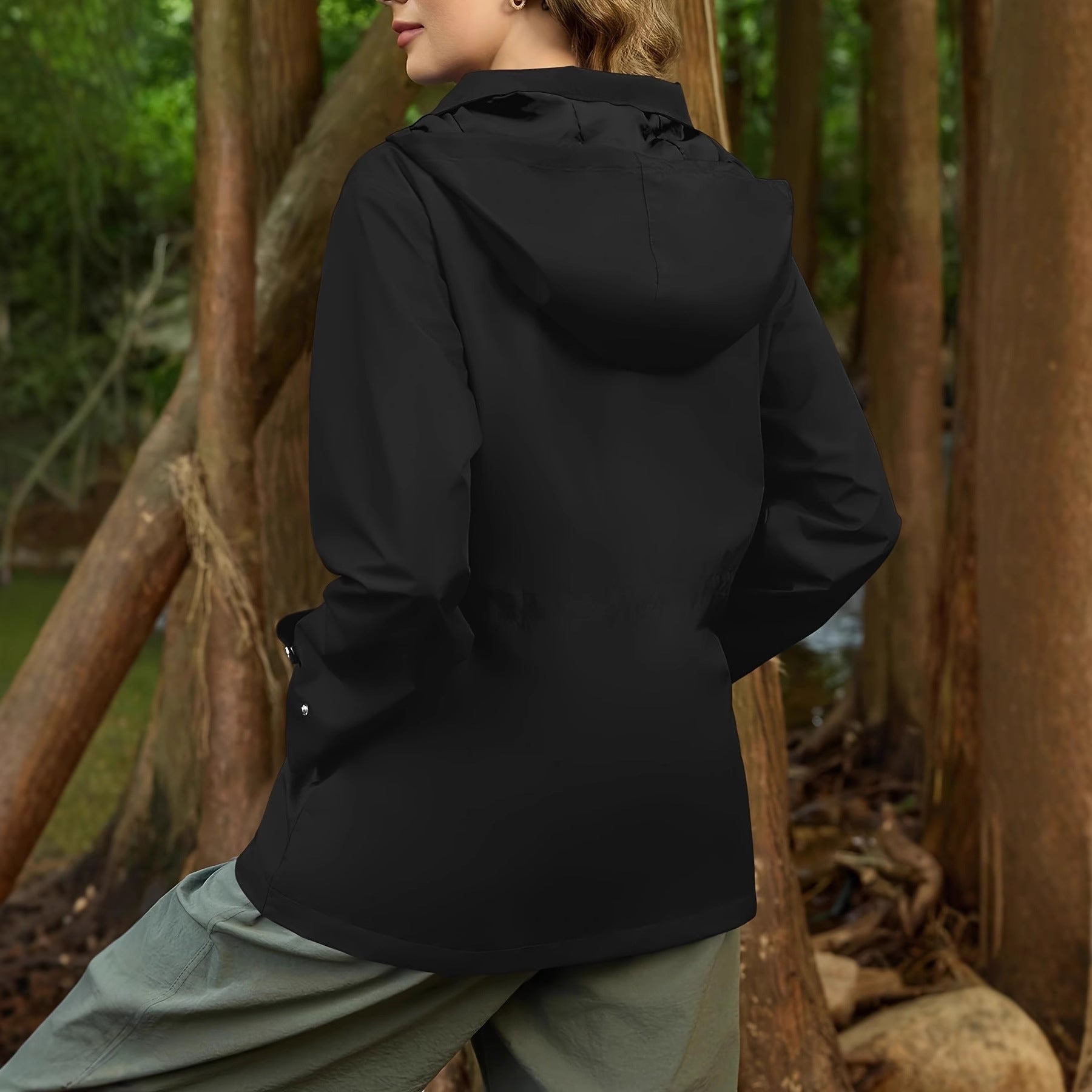 Damen funktionale Übergangsjacke mit verstellbarem Bund und Kapuze R&B