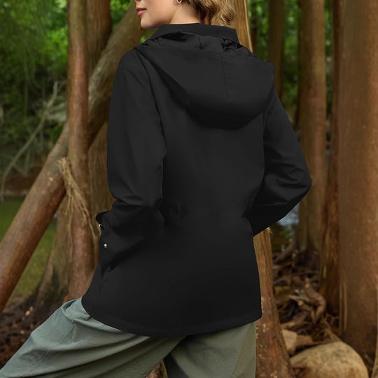 Damen funktionale Übergangsjacke mit verstellbarem Bund und Kapuze R&B