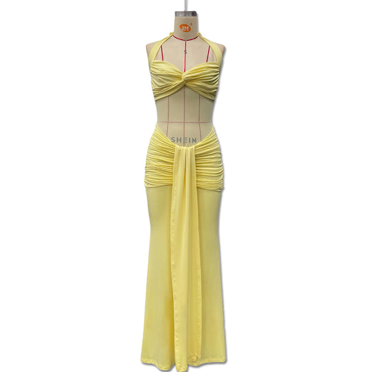 Damen Elegantes Maxikleid mit Tiefem Rückenausschnitt und Raffinierten Falten R&B