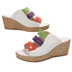 Damen Wedge-Sandaletten mit mehrfarbigen Riemen und komfortablem Korkfußbett R&B