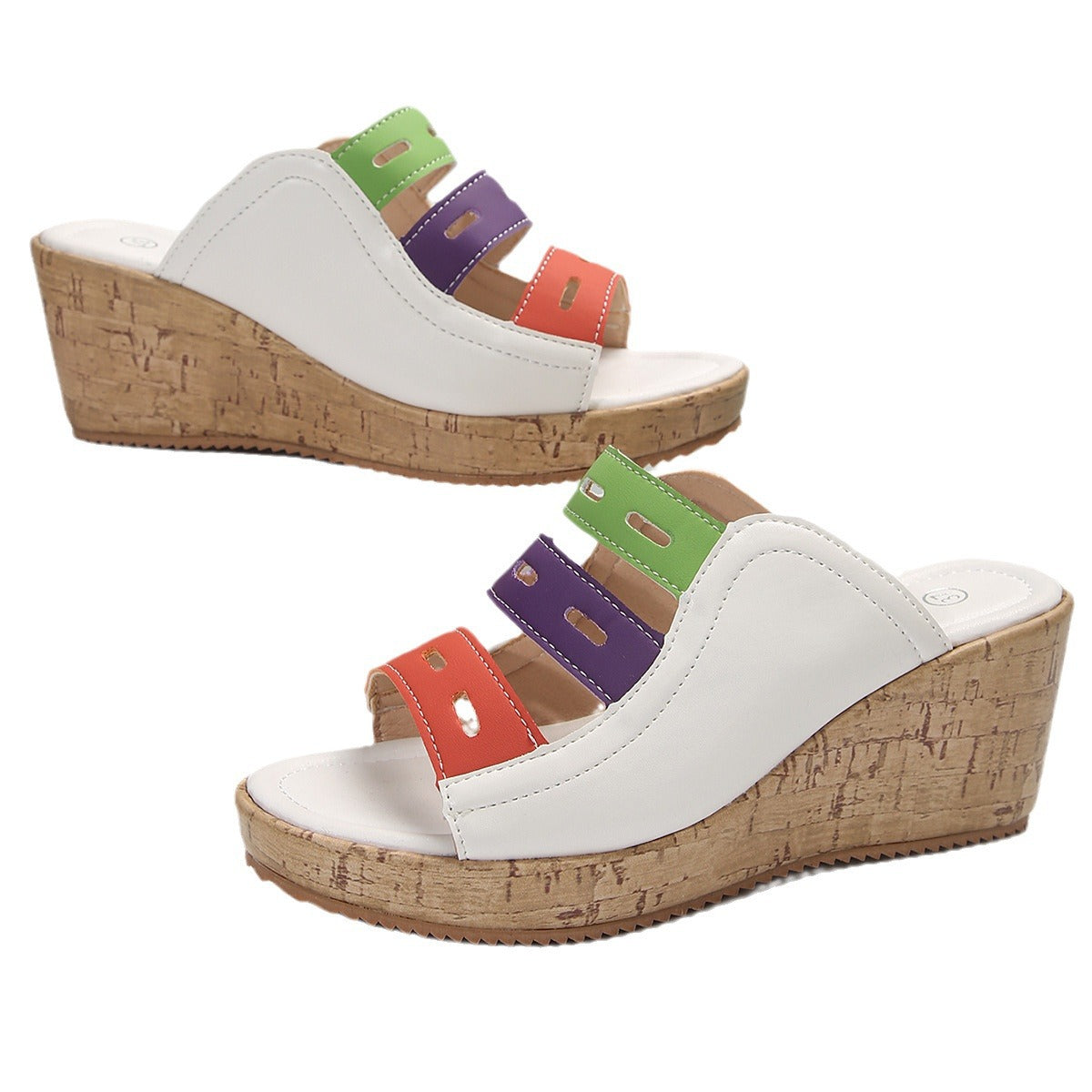 Damen Wedge-Sandaletten mit mehrfarbigen Riemen und komfortablem Korkfußbett R&B