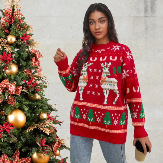 Damen festlicher Strickpullover mit Weihnachtsmotiv R&B