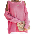 Damen lässiger Strickpullover mit offenen Schultern und großzügigem Schnitt R&B