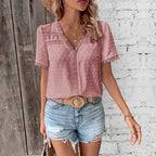 Damen Bluse mit zarten Spitzenakzenten und modernem V-Ausschnitt R&B