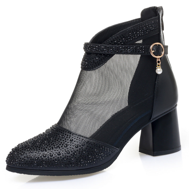 Damen Elegante Stiefeletten mit funkelnden Strassakzenten und feinem Netzdesign R&B
