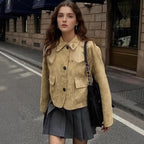 Damen Elegante Wildlederjacke mit praktischen Taschen und modernem Schnitt R&B
