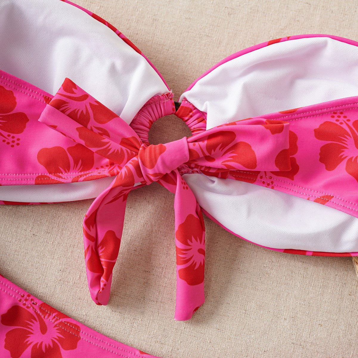 Damen Bandeau-Bikini-Set mit verziertem Knoten und floralem Muster R&B