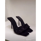 Damen elegante High Heel Mules mit funkelnden Strassakzenten R&B