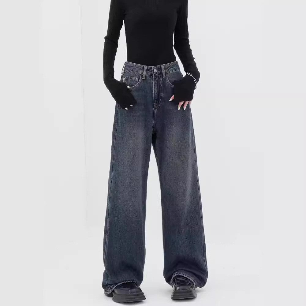 Damen Weite Denim-Hose mit extravagantem Schnitt und hohem Taillenbund R&B