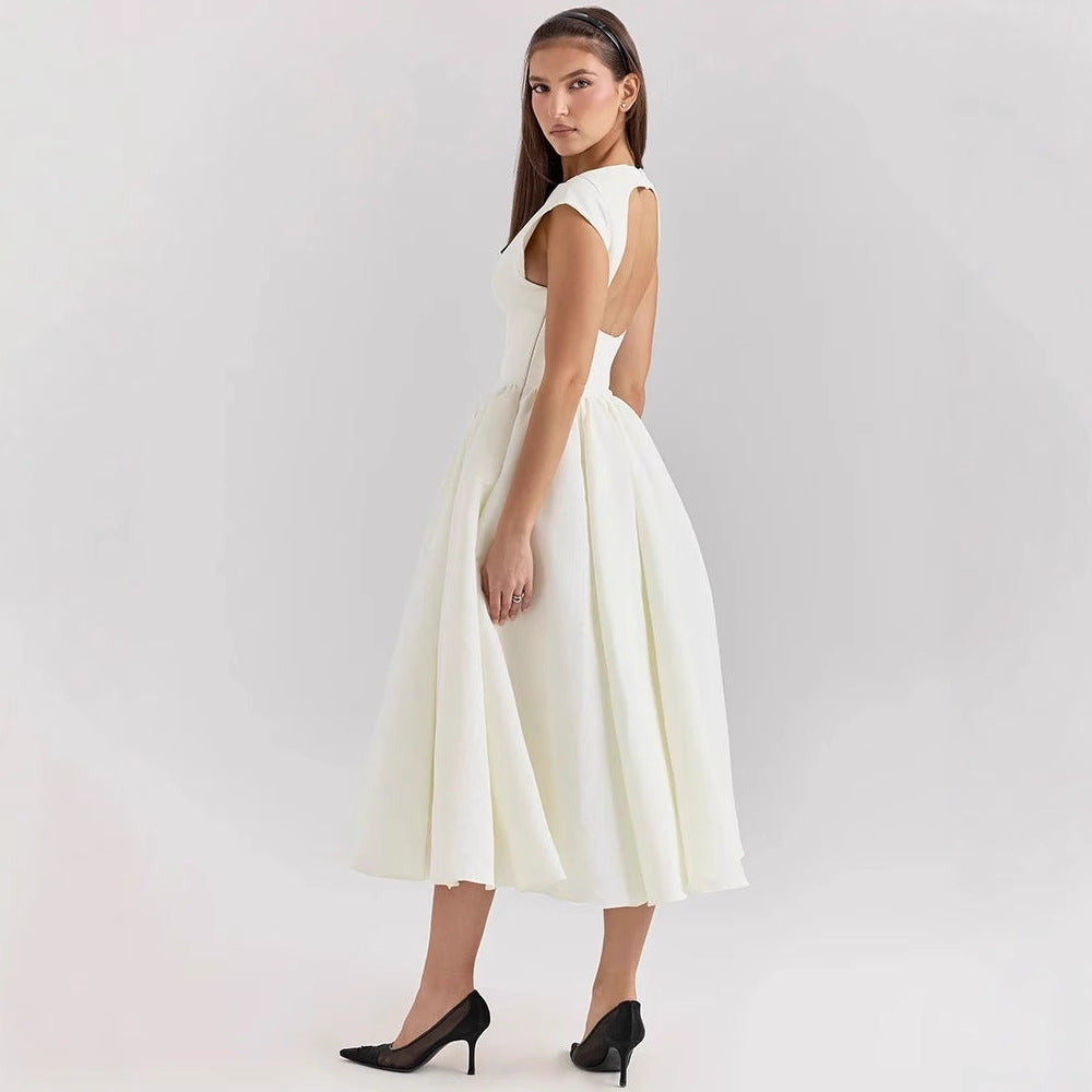 Damen Elegantes A-Linien Cocktailkleid mit Wasserfallausschnitt R&B