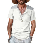 Herren Kurzarm-Henley-Shirt mit kontrastierenden Schulterdetails und praktischer Brusttasche R&B