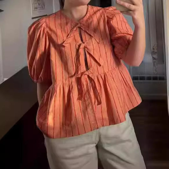 Damen Bluse mit Rüschen und Schleifenakzenten R&B