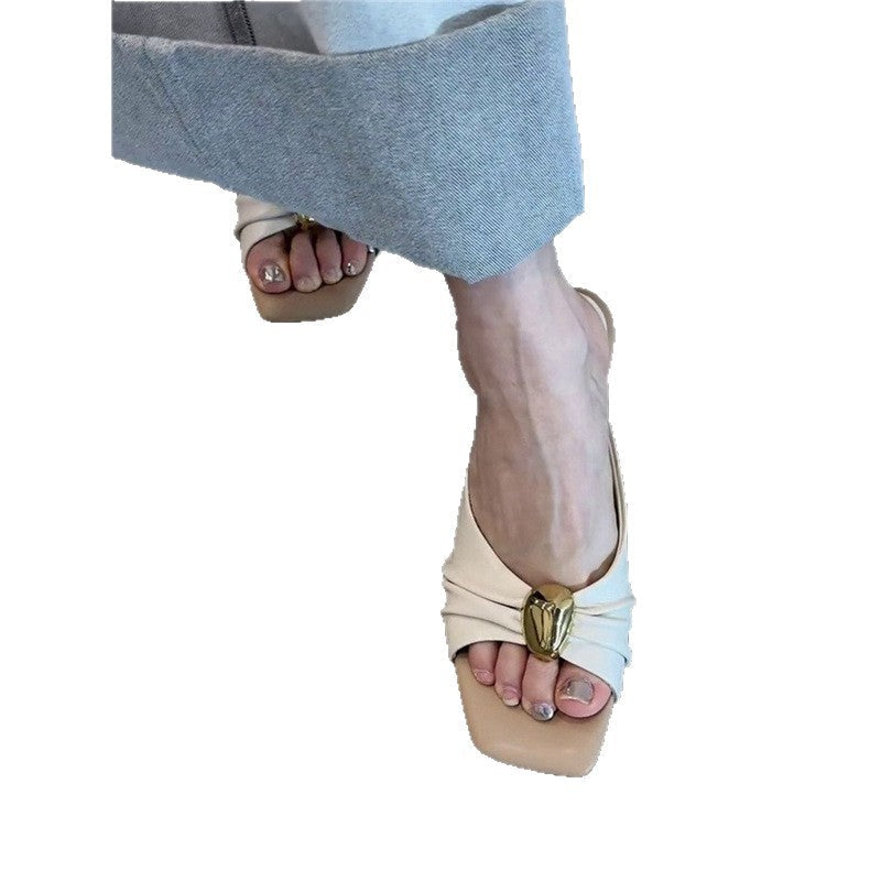 Damen elegante Mules mit schmückendem Druckknopf R&B