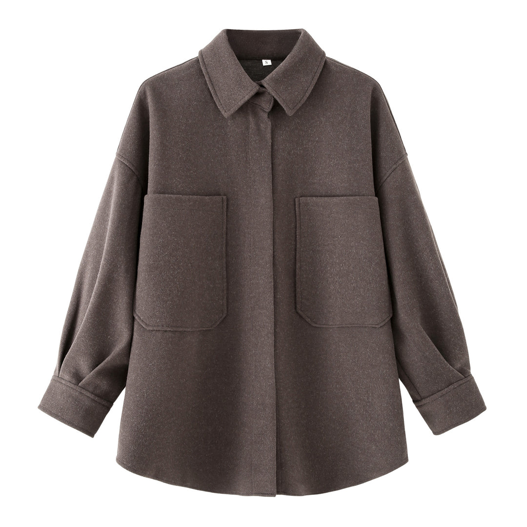 Damen Oversized Hemdjacke aus hochwertigem Wollmix mit praktischen Taschen R&B
