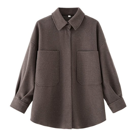 Damen Oversized Hemdjacke aus hochwertigem Wollmix mit praktischen Taschen R&B