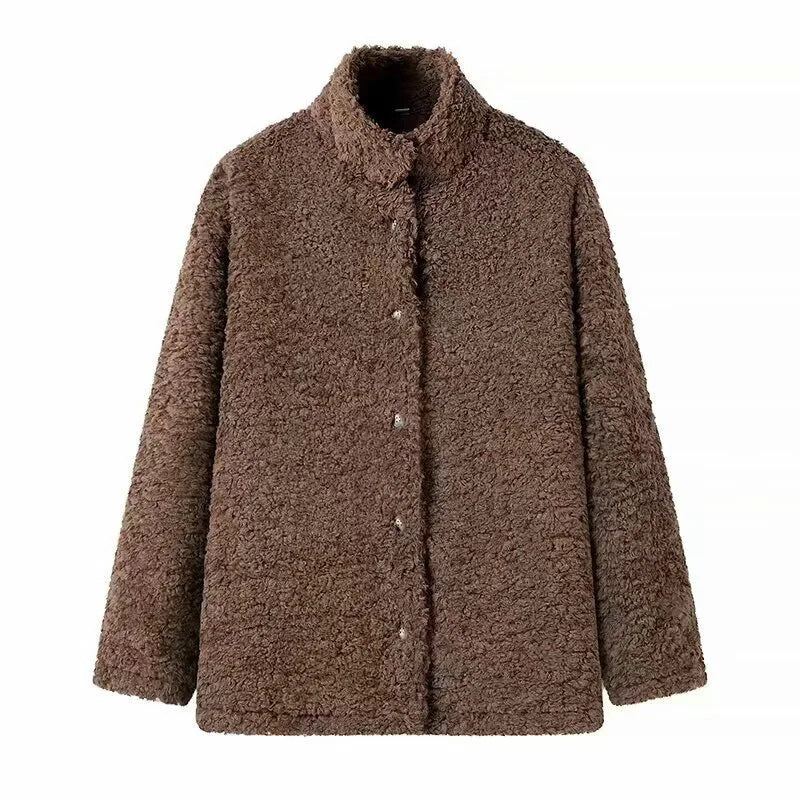 Damen kuschelige Fleecejacke mit hohen Kragen und Druckknopfverschluss R&B