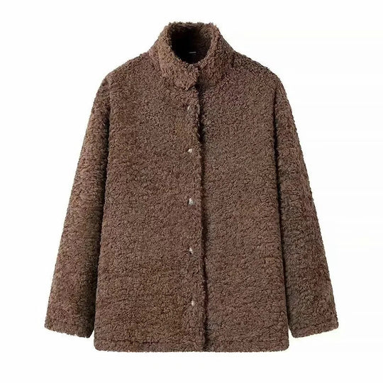 Damen kuschelige Fleecejacke mit hohen Kragen und Druckknopfverschluss R&B