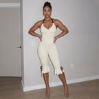 Damen Eleganter Jumpsuit mit Wickeldetails und fließendem Bein R&B