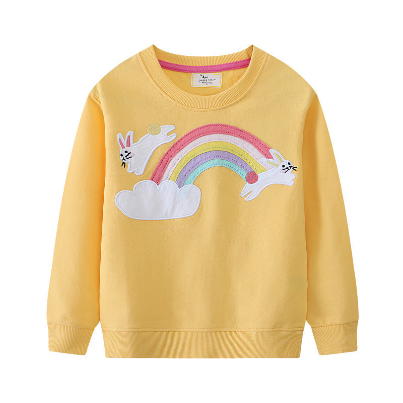 Mädchen Sweatshirt mit buntem Regenbogen und Hasenmotiv R&B