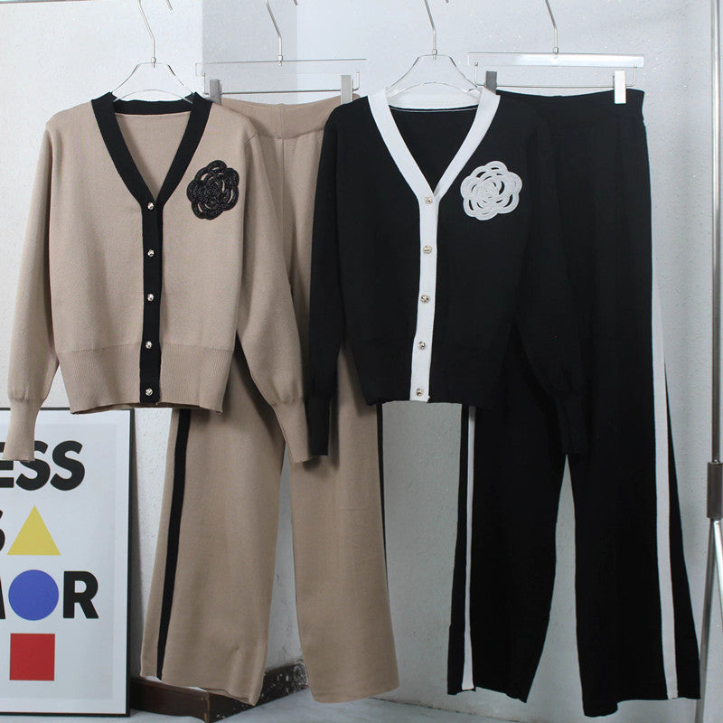 Damen Strick-Loungewear-Set mit eleganter Knopfleiste und modischen Details R&B