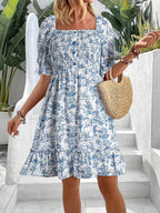 Damen romantisches Sommerkleid mit Puffärmeln und Rüschen R&B