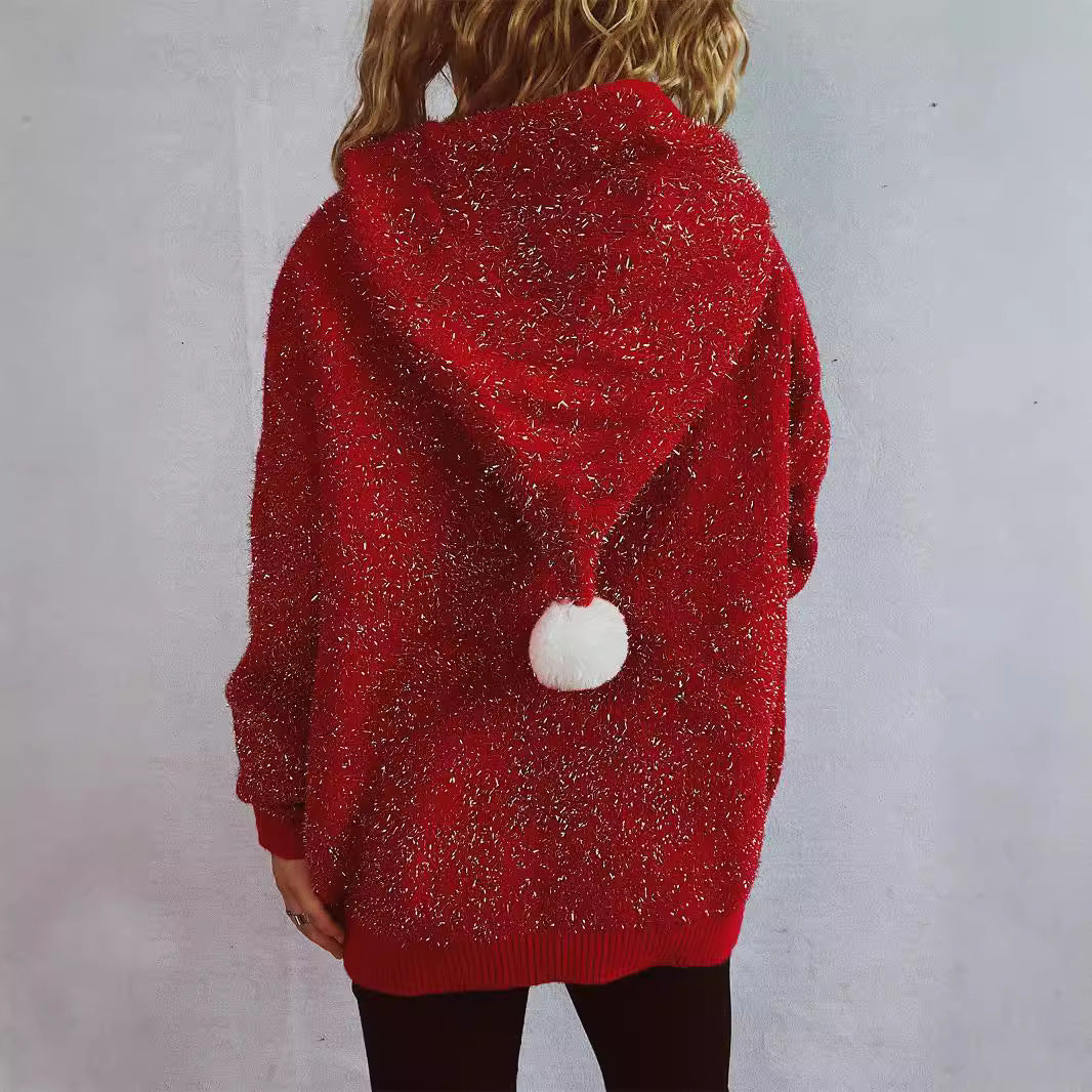 Damen festlicher Hoodie mit weihnachtlichem Motiv und 3D-Applikationen R&B