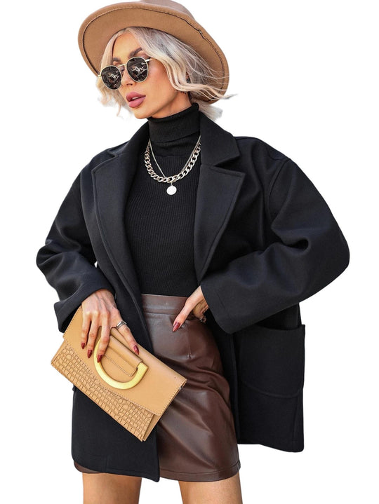 Damen Oversized Wollmantel mit modischem Schnitt und funktionalen Taschen R&B