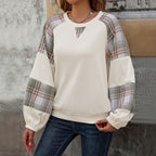 Damen Modischer Sweatpullover mit Karomuster und Rippstruktur R&B