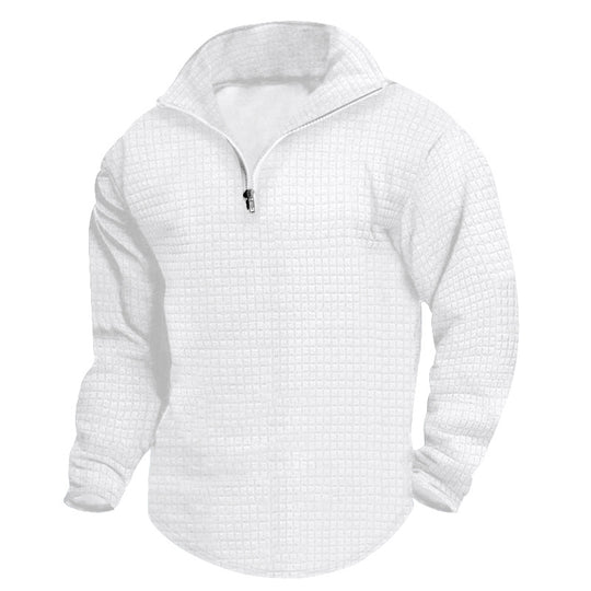 Herren nan Stehkragen-Sweatshirt mit quadratischer Struktur und kurzem Frontzip R&B