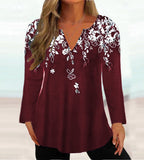 Damen Elegante Bluse mit floralem Design und V-Ausschnitt R&B