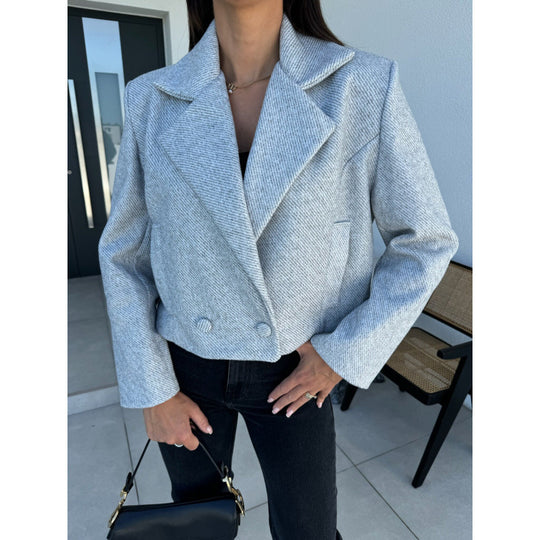 Damen Cropped Doppelreihiger Blazer R&B