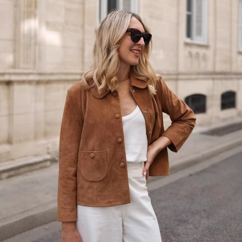 Damen Suede Jacke mit geschlossenen Knöpfen R&B