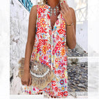 Damen luftiges Strandkleid mit dekorativen Fransen und floralem Muster R&B