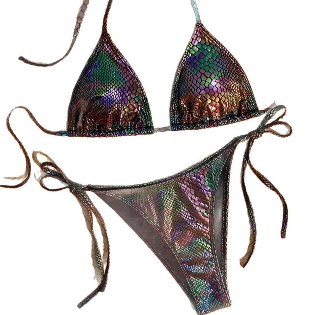 Damen Triangel-Bikini mit schimmerndem Schlangendesign R&B