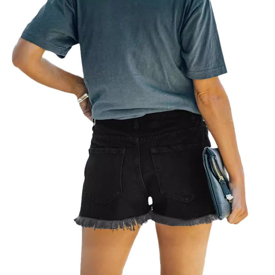 Damen Destroyed Denim-Shorts mit kreativen Patch-Details R&B