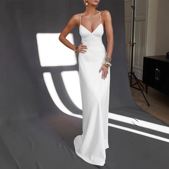 Damen Elegantes Abendkleid mit tiefem V-Ausschnitt und schulterfreien Trägern R&B